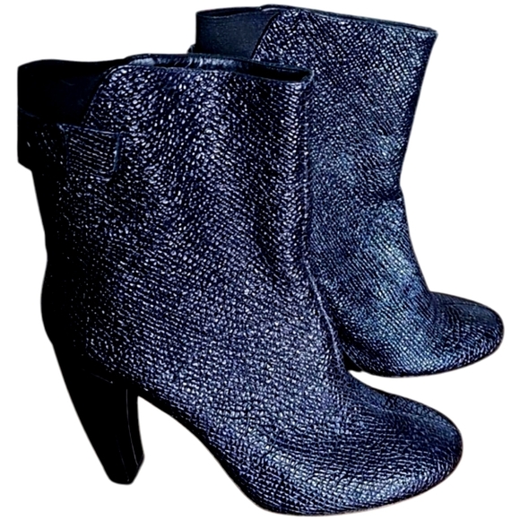 Tibi New York Black High Heel Ankle Snake Embossed Leather Boots Size 9 - Picture 2 of 11
